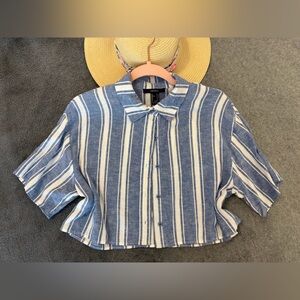 Blue and White Striped Button-Up Shirt